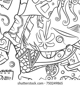 Seamless mehndi vector pattern. Hand-made illustration. Black and white binary pattern, monochrome doodle texture.