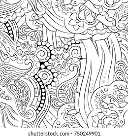 Seamless mehndi vector pattern. Hand-made illustration. Black and white binary pattern, monochrome doodle texture.