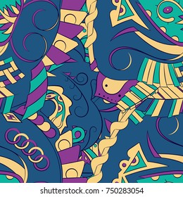 Seamless mehndi vector pattern. Hand-made ethnic illustration. Colorful doodle texture.