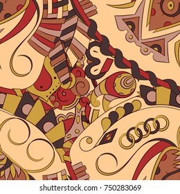 Seamless mehndi vector pattern. Hand-made ethnic illustration. Colorful doodle texture.