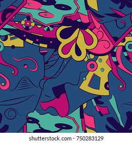 Seamless mehndi vector pattern. Hand-made ethnic illustration. Colorful doodle texture.