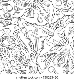 Seamless mehndi vector pattern. Hand-made illustration. Black and white binary pattern, monochrome doodle texture.