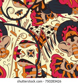 Seamless mehndi vector pattern. Hand-made ethnic illustration. Colorful doodle texture.