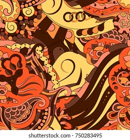 Seamless mehndi vector pattern. Hand-made ethnic illustration. Colorful doodle texture.