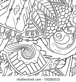 Seamless mehndi vector pattern. Hand-made illustration. Black and white binary pattern, monochrome doodle texture.