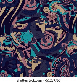 Seamless mehndi vector pattern. Hand-made ethnic illustration. Colorful doodle texture.