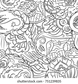 Seamless mehndi vector pattern. Hand-made illustration. Black and white binary pattern, monochrome doodle texture.