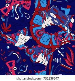 Seamless mehndi vector pattern. Hand-made ethnic illustration. Colorful doodle texture.