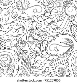 Seamless mehndi vector pattern. Hand-made illustration. Black and white binary pattern, monochrome doodle texture.