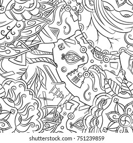 Seamless mehndi vector pattern. Hand-made illustration. Black and white binary pattern, monochrome doodle texture.