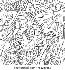 Seamless mehndi vector pattern. Hand-made illustration. Black and white binary pattern, monochrome doodle texture.