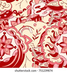 Seamless mehndi vector pattern. Hand-made ethnic illustration. Colorful doodle texture.