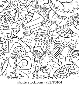 Seamless mehndi vector pattern. Hand-made illustration. Black and white binary pattern, monochrome doodle texture.