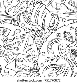 Seamless mehndi vector pattern. Hand-made illustration. Black and white binary pattern, monochrome doodle texture.