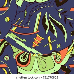 Seamless mehndi vector pattern. Hand-made ethnic illustration. Colorful doodle texture.