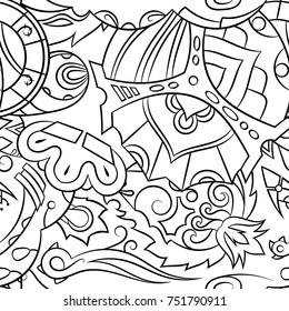 Seamless mehndi vector pattern. Hand-made illustration. Black and white binary pattern, monochrome doodle texture.