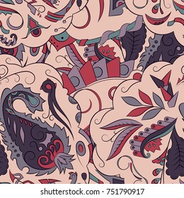 Seamless mehndi vector pattern. Hand-made ethnic illustration. Colorful doodle texture.