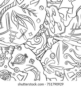 Seamless mehndi vector pattern. Hand-made illustration. Black and white binary pattern, monochrome doodle texture.
