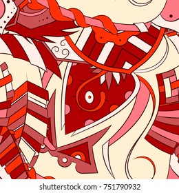 Seamless mehndi vector pattern. Hand-made ethnic illustration. Colorful doodle texture.