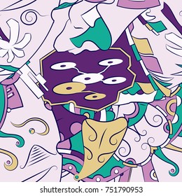 Seamless mehndi vector pattern. Hand-made ethnic illustration. Colorful doodle texture.