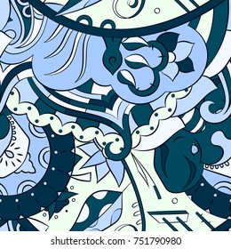 Seamless mehndi vector pattern. Hand-made ethnic illustration. Colorful doodle texture.