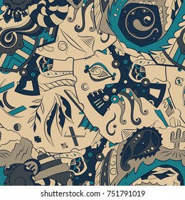 Seamless mehndi vector pattern. Hand-made ethnic illustration. Colorful doodle texture.