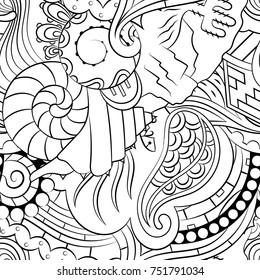 Seamless mehndi vector pattern. Hand-made illustration. Black and white binary pattern, monochrome doodle texture.