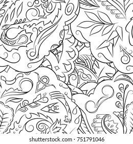 Seamless mehndi vector pattern. Hand-made illustration. Black and white binary pattern, monochrome doodle texture.
