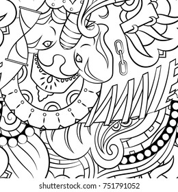 Seamless mehndi vector pattern. Hand-made illustration. Black and white binary pattern, monochrome doodle texture.