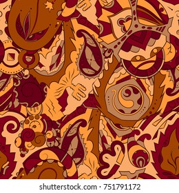 Seamless mehndi vector pattern. Hand-made ethnic illustration. Colorful doodle texture.