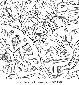 Seamless mehndi vector pattern. Hand-made illustration. Black and white binary pattern, monochrome doodle texture.