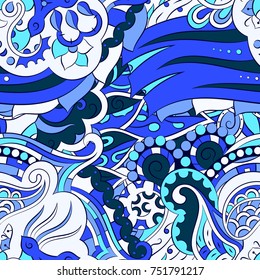 Seamless mehndi vector pattern. Hand-made ethnic illustration. Colorful doodle texture.