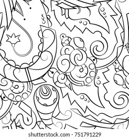 Seamless mehndi vector pattern. Hand-made illustration. Black and white binary pattern, monochrome doodle texture.