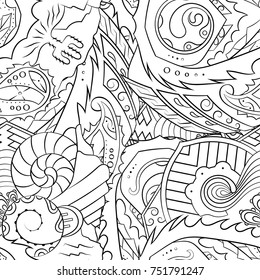 Seamless mehndi vector pattern. Hand-made illustration. Black and white binary pattern, monochrome doodle texture.