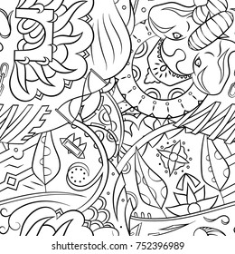 Seamless mehndi vector pattern. Hand-made illustration. Black and white binary pattern, monochrome doodle texture.
