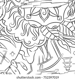 Seamless mehndi vector pattern. Hand-made illustration. Black and white binary pattern, monochrome doodle texture.