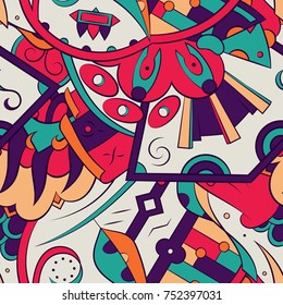 Seamless mehndi vector pattern. Hand-made ethnic illustration. Colorful doodle texture.
