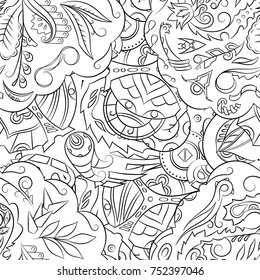 Seamless mehndi vector pattern. Hand-made illustration. Black and white binary pattern, monochrome doodle texture.