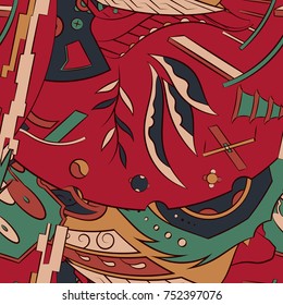Seamless mehndi vector pattern. Hand-made ethnic illustration. Colorful doodle texture.