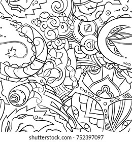 Seamless mehndi vector pattern. Hand-made illustration. Black and white binary pattern, monochrome doodle texture.