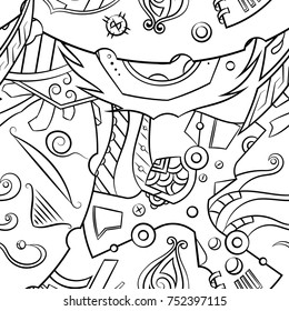 Seamless mehndi vector pattern. Hand-made illustration. Black and white binary pattern, monochrome doodle texture.