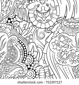 Seamless mehndi vector pattern. Hand-made illustration. Black and white binary pattern, monochrome doodle texture.
