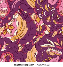 Seamless mehndi vector pattern. Hand-made ethnic illustration. Colorful doodle texture.