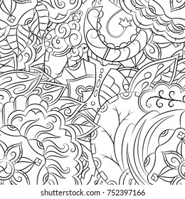 Seamless mehndi vector pattern. Hand-made illustration. Black and white binary pattern, monochrome doodle texture.