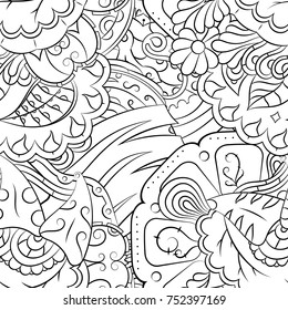 Seamless mehndi vector pattern. Hand-made illustration. Black and white binary pattern, monochrome doodle texture.