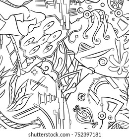 Seamless mehndi vector pattern. Hand-made illustration. Black and white binary pattern, monochrome doodle texture.
