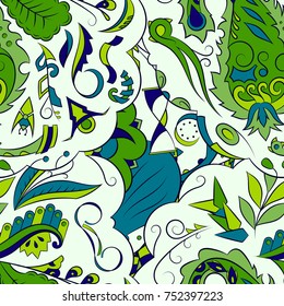 Seamless mehndi vector pattern. Hand-made ethnic illustration. Colorful doodle texture.