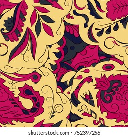 Seamless mehndi vector pattern. Hand-made ethnic illustration. Colorful doodle texture.