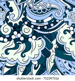 Seamless mehndi vector pattern. Hand-made ethnic illustration. Colorful doodle texture.