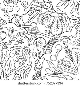 Seamless mehndi vector pattern. Hand-made illustration. Black and white binary pattern, monochrome doodle texture.